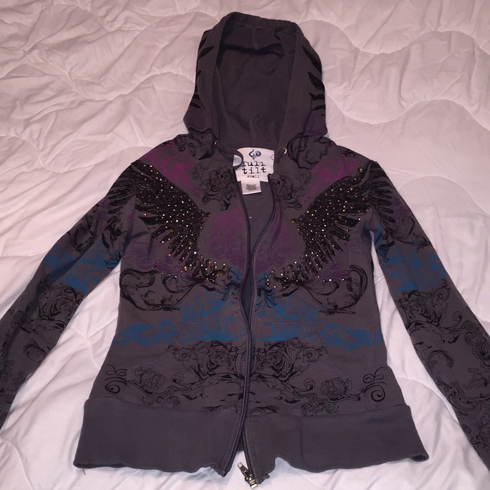 Full Tilt edgy rock goth floral & feather jacket
